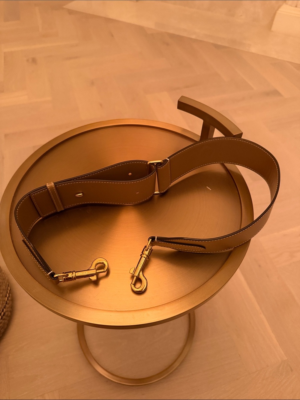 Celine Brown Leather Shoulder Strap with Gold Hardware